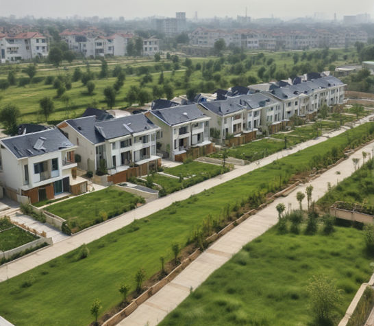Modern houses blend with nature in Aerocity Mohali, promoting sustainability.