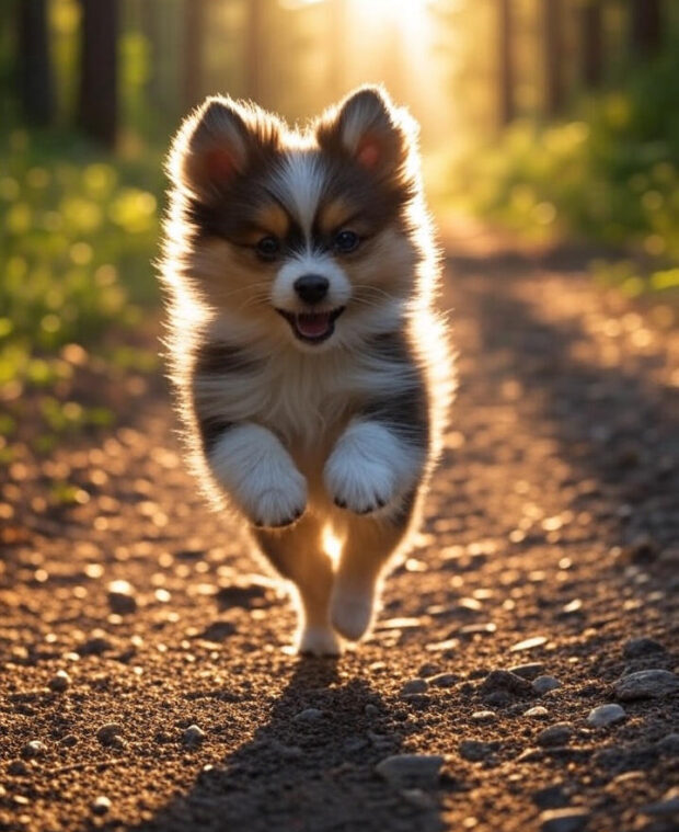 pomsky in the forest